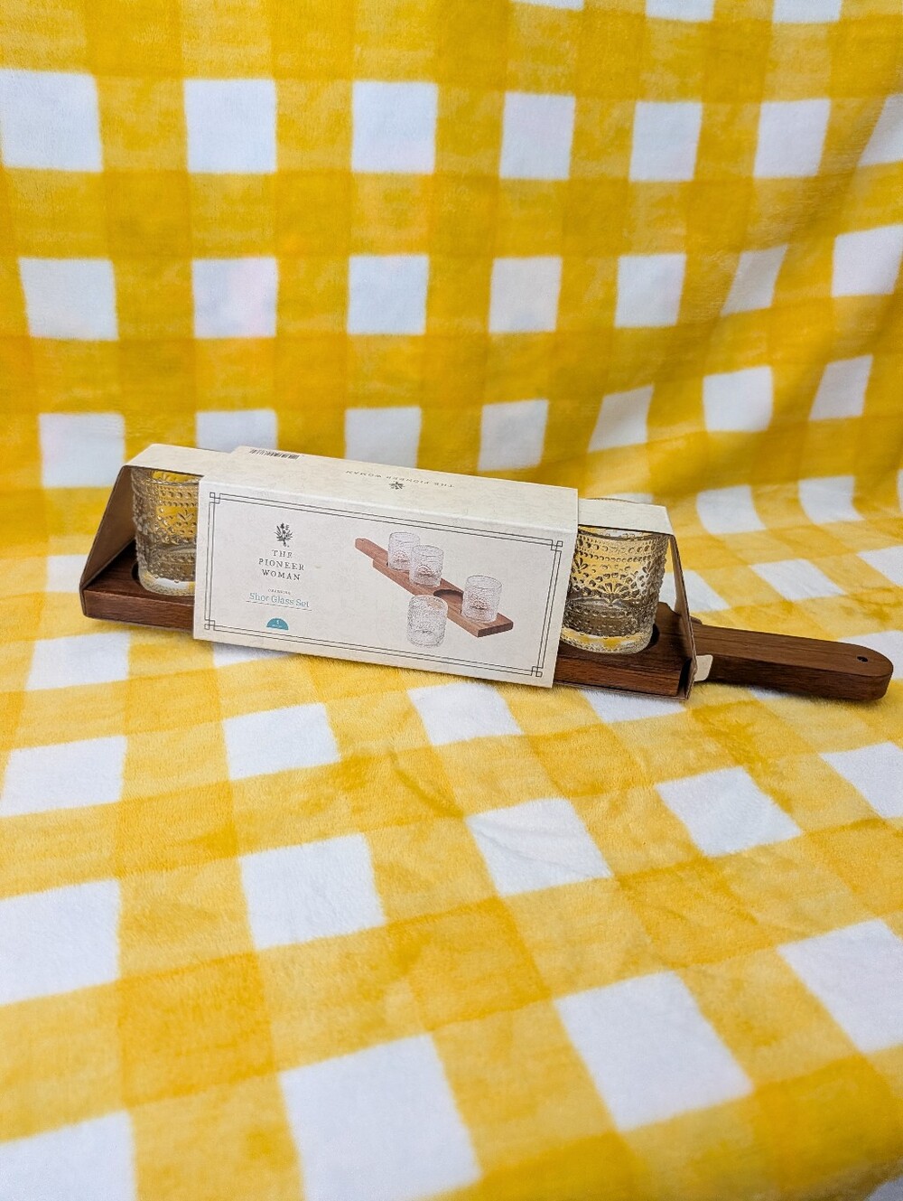 The Pioneer Woman Shot Glass Set with Acacia Wooden Paddle